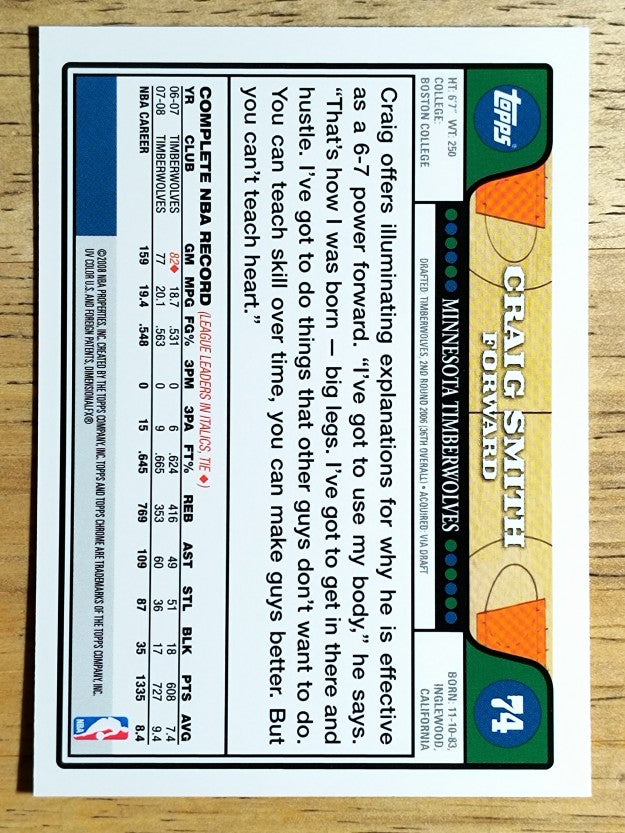 2008-09 Topps Chrome #74 Craig Smith