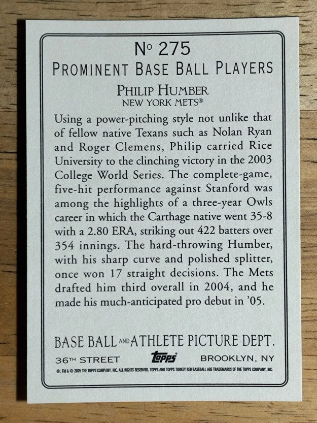 2005 Topps Turkey Red #275 Philip Humber RC
