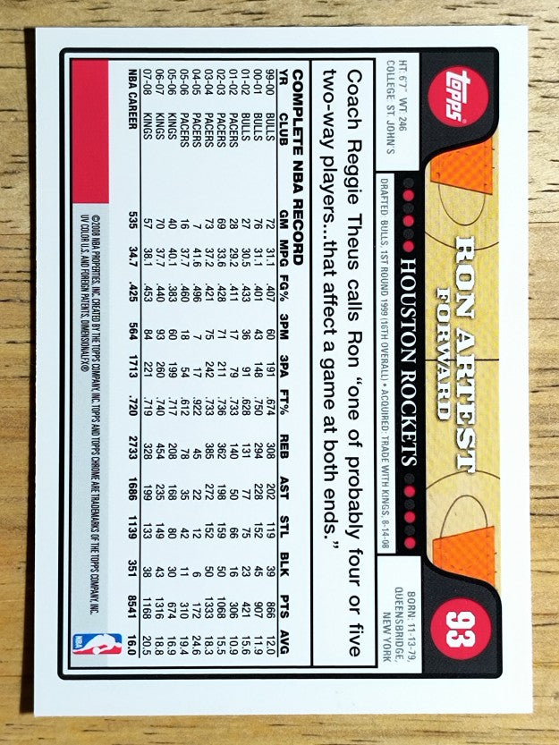 2008-09 Topps Chrome #93 Ron Artest