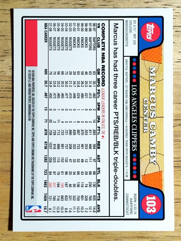 2008-09 Topps Chrome #103 Marcus Camby