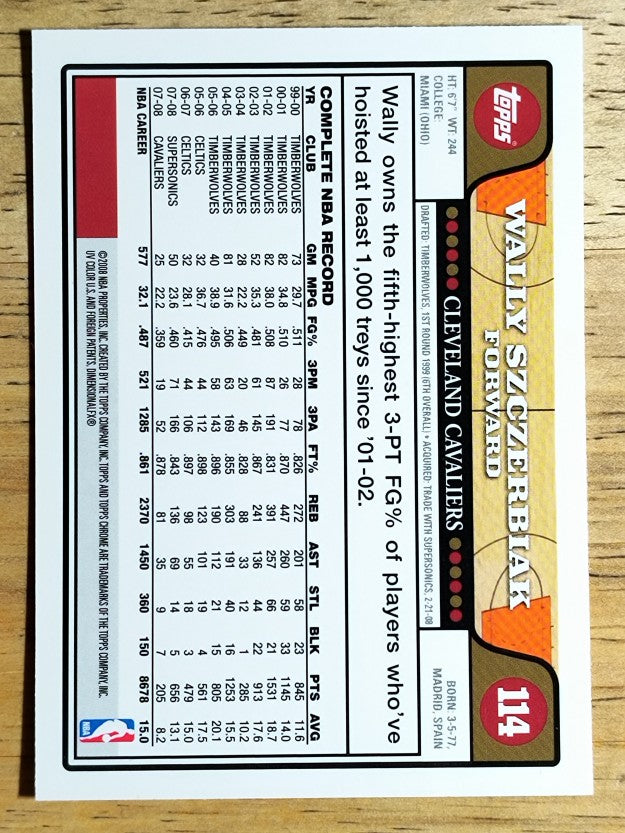 2008-09 Topps Chrome #114 Wally Szczerbiak