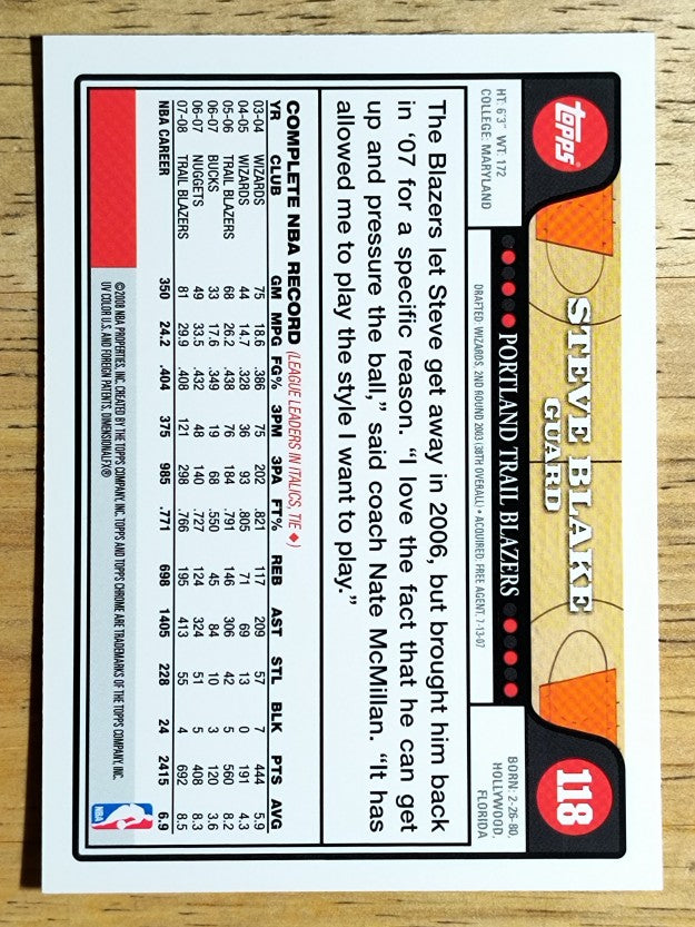 2008-09 Topps Chrome #118 Steve Blake