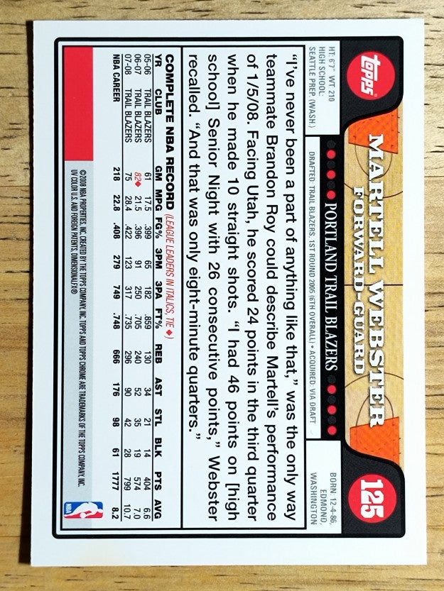 2008-09 Topps Chrome #125 Martell Webster