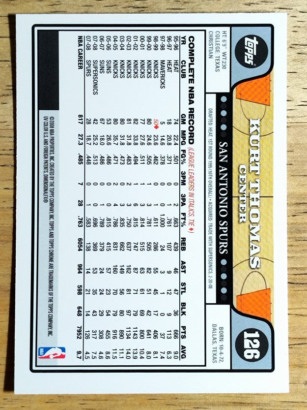 2008-09 Topps Chrome #126 Kurt Thomas