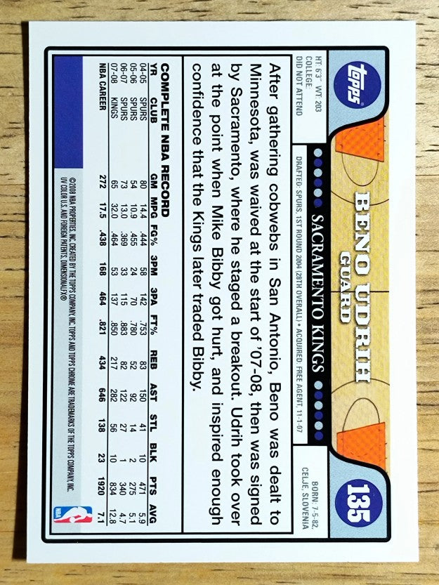 2008-09 Topps Chrome #135 Beno Udrih