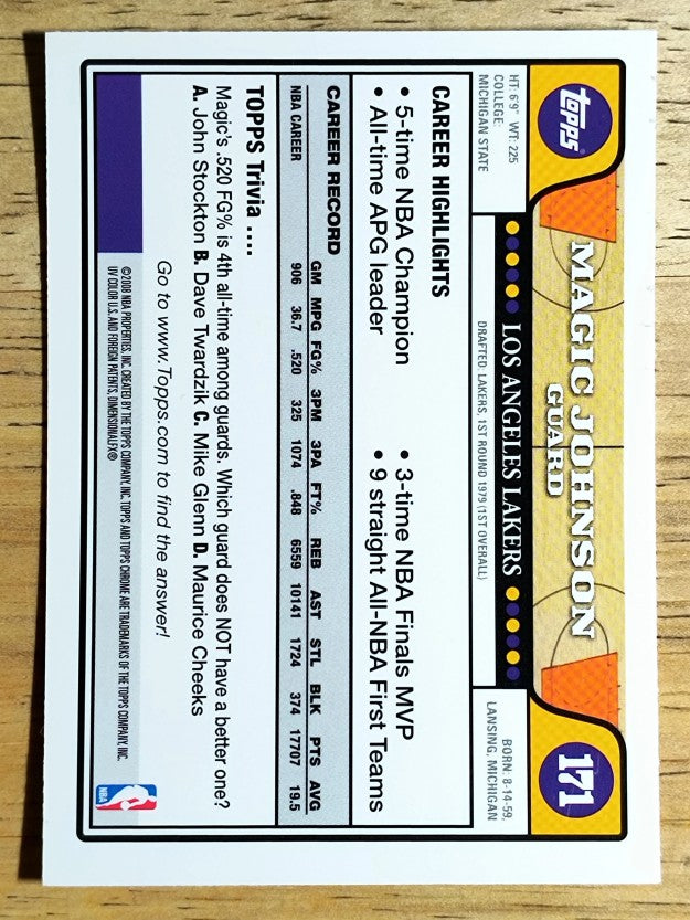 2008-09 Topps Chrome #171 Magic Johnson
