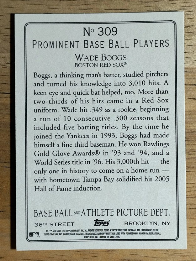 2005 Topps Turkey Red #309 Wade Boggs RET