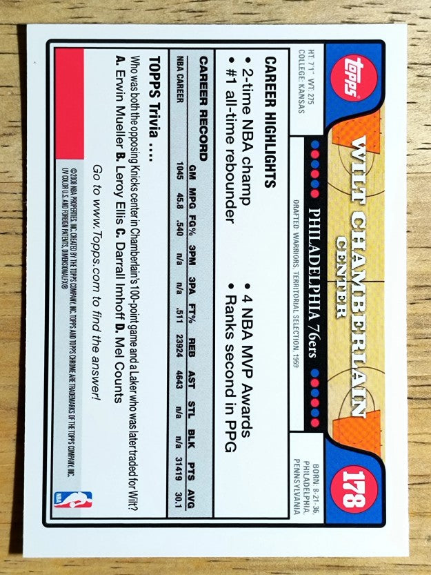 2008-09 Topps Chrome #178 Wilt Chamberlain