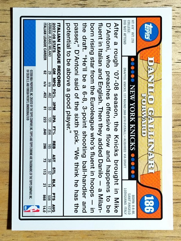 2008-09 Topps Chrome #186 Danilo Gallinari RC