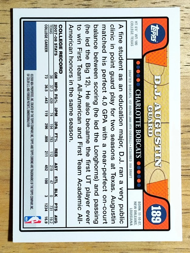 2008-09 Topps Chrome #189 D.J. Augustin RC