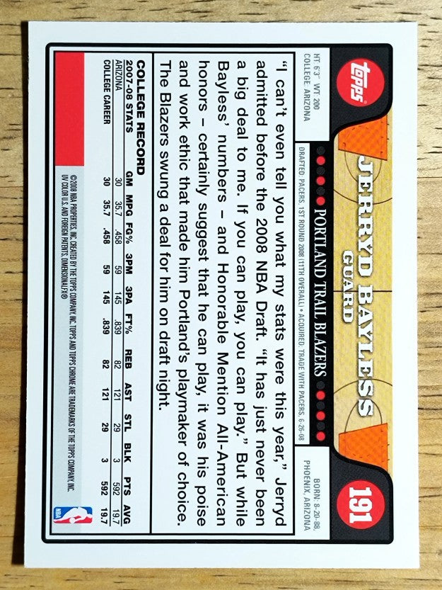 2008-09 Topps Chrome #191 Jerryd Bayless RC
