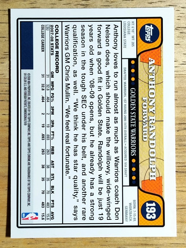 2008-09 Topps Chrome #193 Anthony Randolph RC