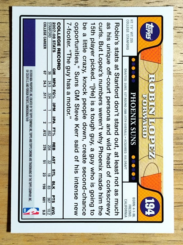 2008-09 Topps Chrome #194 Robin Lopez RC