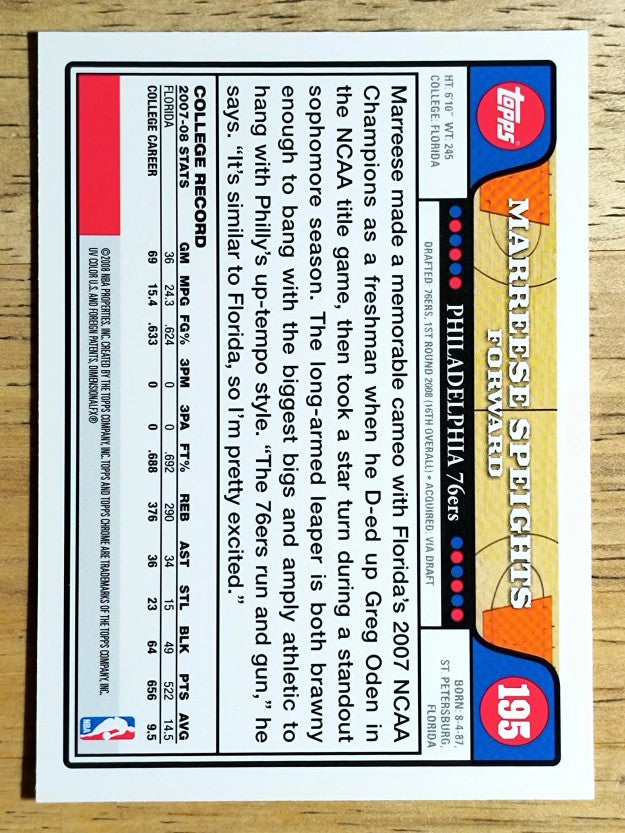 2008-09 Topps Chrome #195 Marreese Speights RC