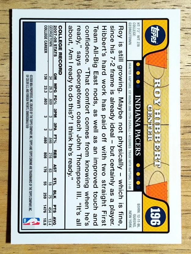 2008-09 Topps Chrome #196 Roy Hibbert RC