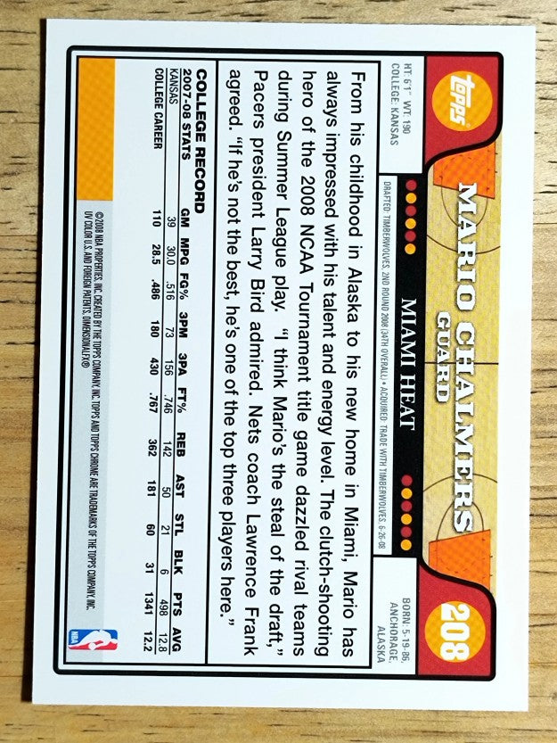 2008-09 Topps Chrome #208 Mario Chalmers RC