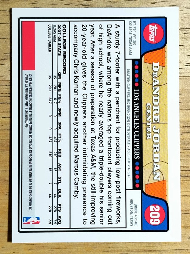 2008-09 Topps Chrome #209 DeAndre Jordan RC