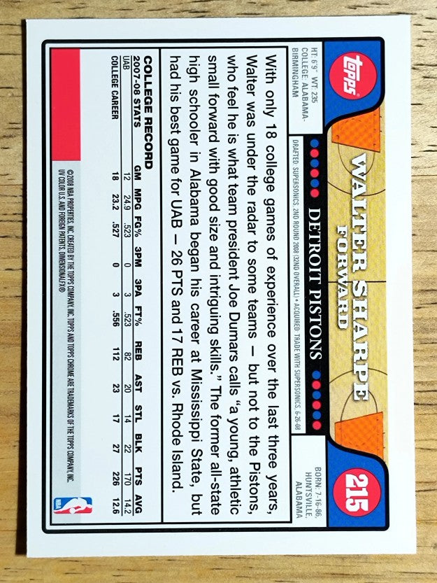 2008-09 Topps Chrome #215 Walter Sharpe RC