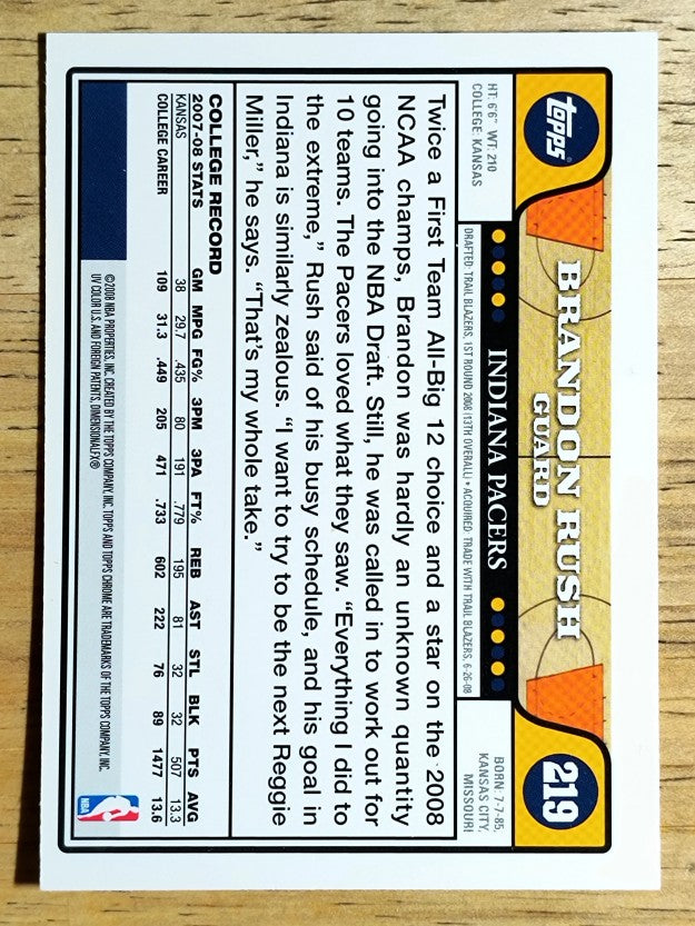 2008-09 Topps Chrome #219 Brandon Rush RC