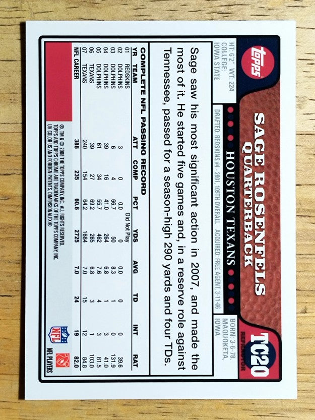 2008 Topps Chrome Refractors #TC20 Sage Rosenfels