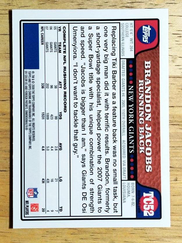 2008 Topps Chrome Refractors #TC52 Brandon Jacobs