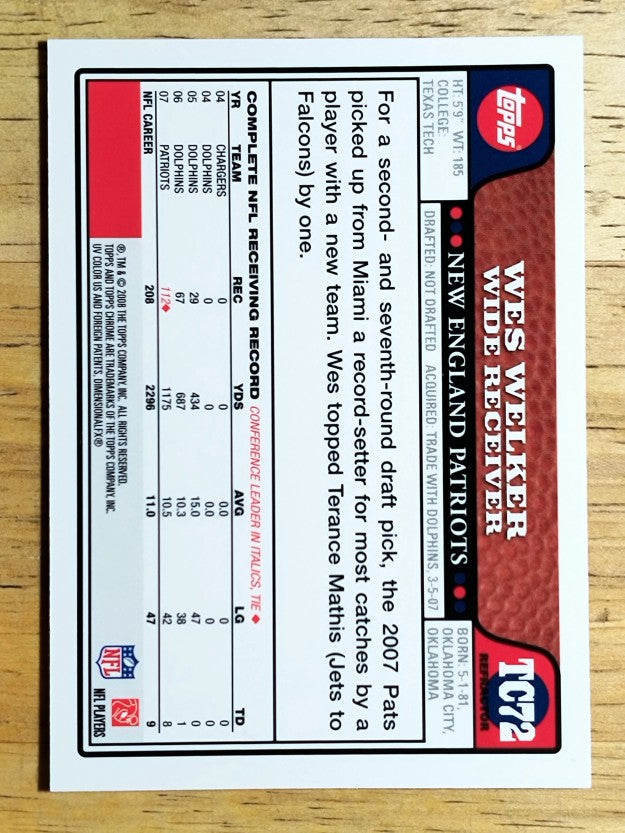 2008 Topps Chrome Refractors #TC72 Wes Welker