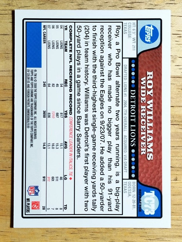 2008 Topps Chrome Refractors #TC73 Roy Williams WR