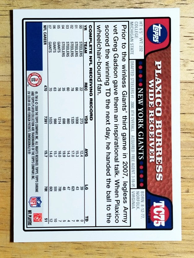 2008 Topps Chrome Refractors #TC75 Plaxico Burress