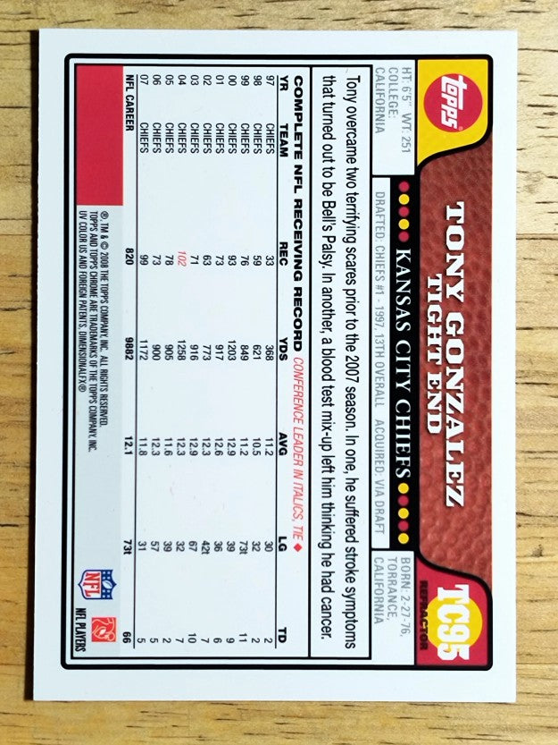 2008 Topps Chrome Refractors #TC95 Tony Gonzalez