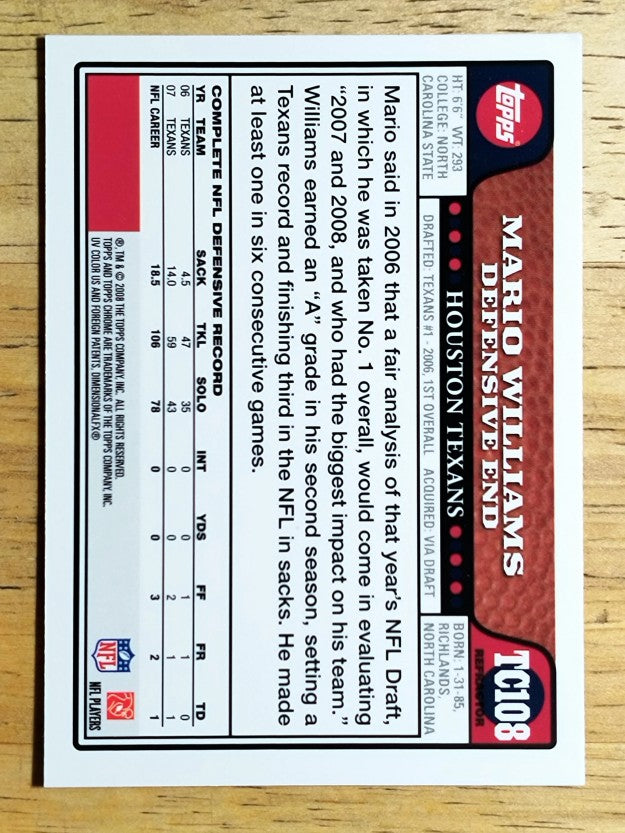 2008 Topps Chrome Refractors #TC108 Mario Williams
