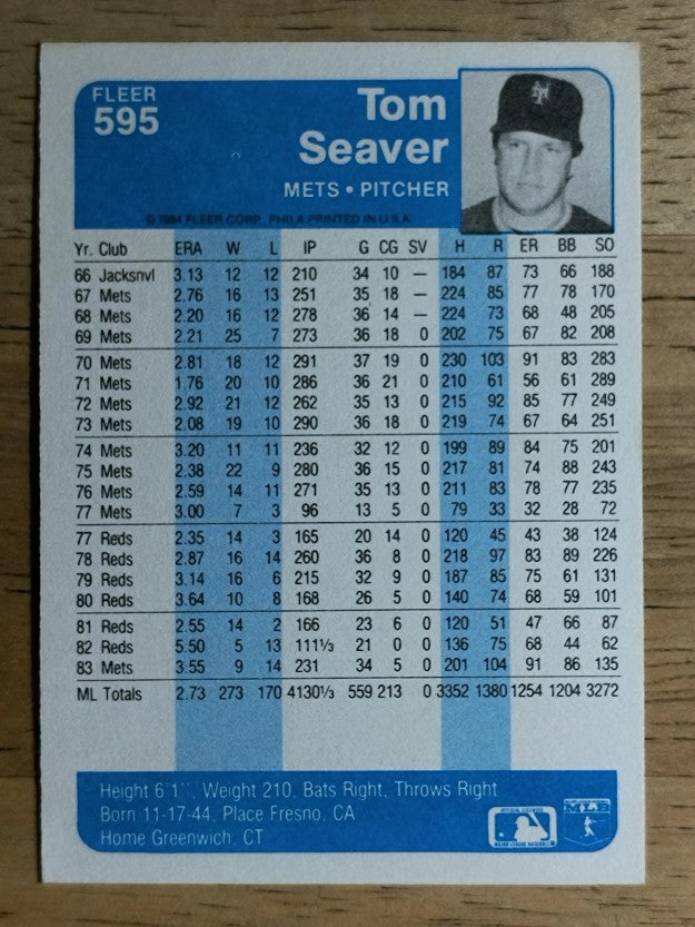 1984 Fleer #595 Tom Seaver