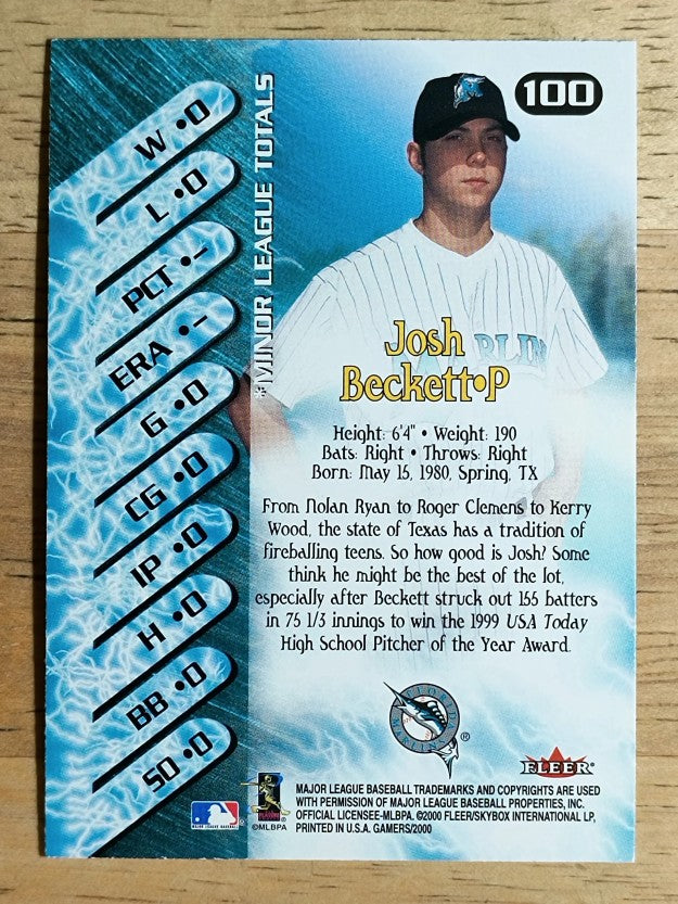 2000 Fleer Gamers #100 Josh Beckett NG