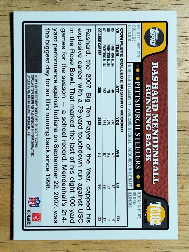 2008 Topps Chrome Refractors #TC182 Rashard Mendenhall