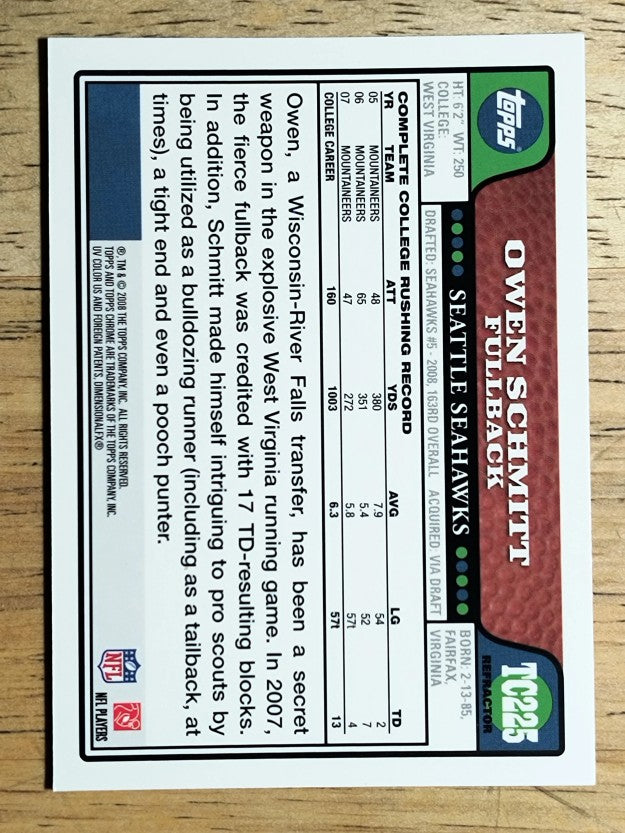 2008 Topps Chrome Refractors #TC225 Owen Schmitt
