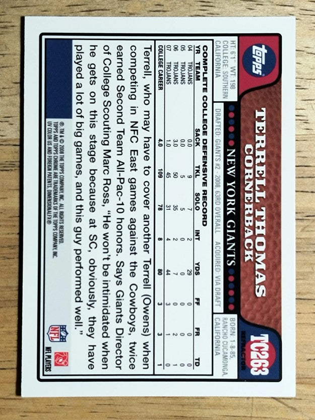 2008 Topps Chrome Refractors #TC263 Terrell Thomas