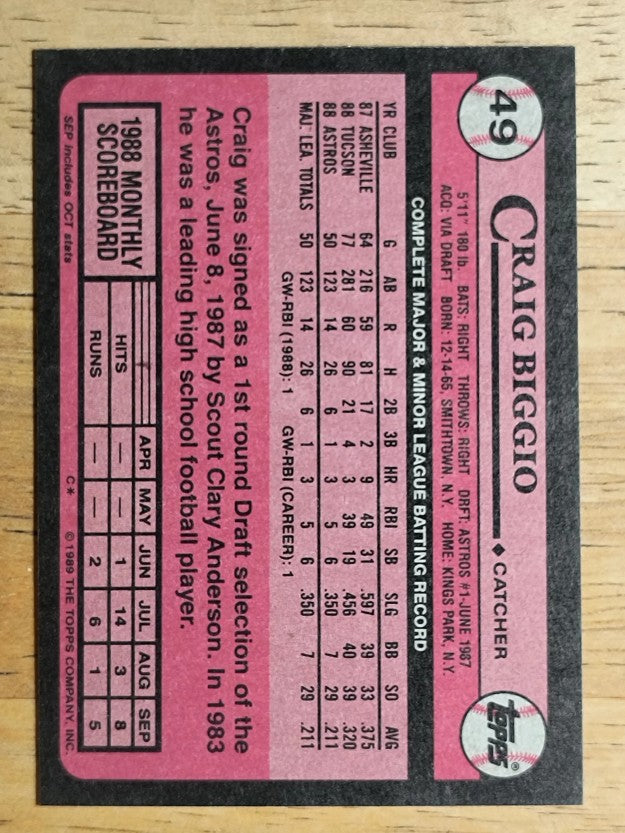 1989 Topps #49 Craig Biggio RC