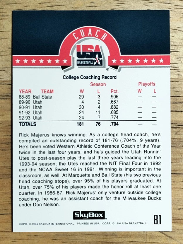 1994 SkyBox USA #81 Rick Majerus CO