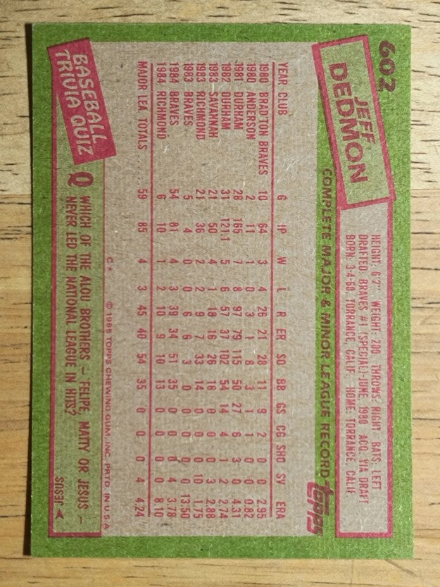 1985 Topps #602 Jeff Dedmon