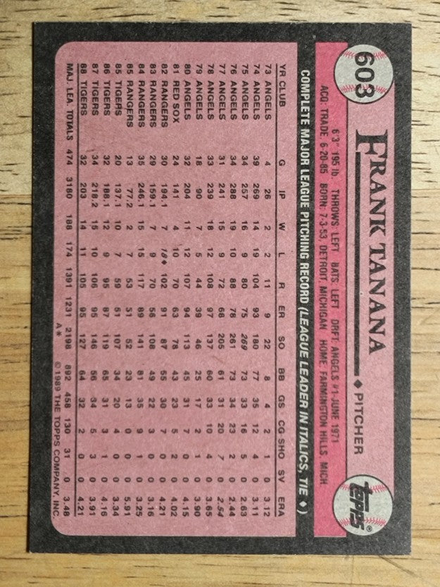 1989 Topps #603 Frank Tanana