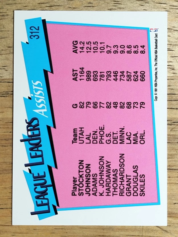 1991-92 Hoops #312 Assists League Leaders/John Stockton/Magic Johnson (NM)