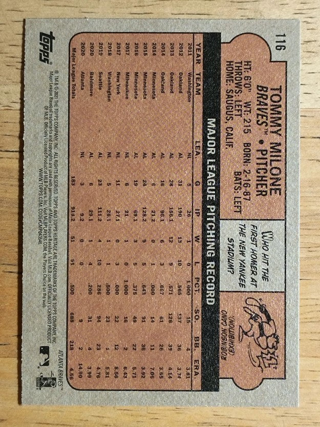 2021 Topps Heritage #116 Tommy Milone