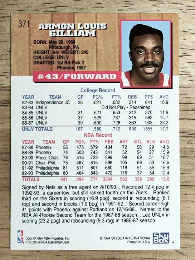 1993-94 Hoops Fifth Anniversary Gold #371 Armon Gilliam