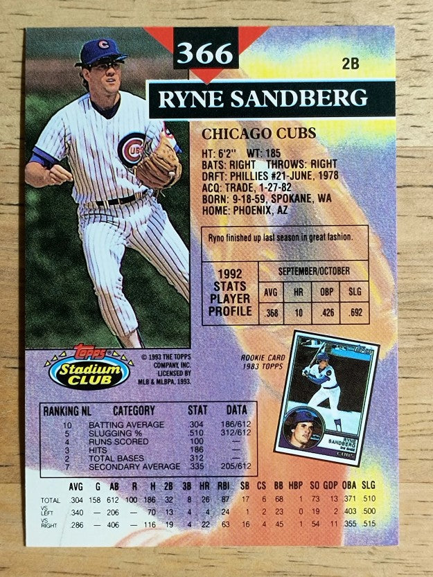 1993 Stadium Club #366 Ryne Sandberg