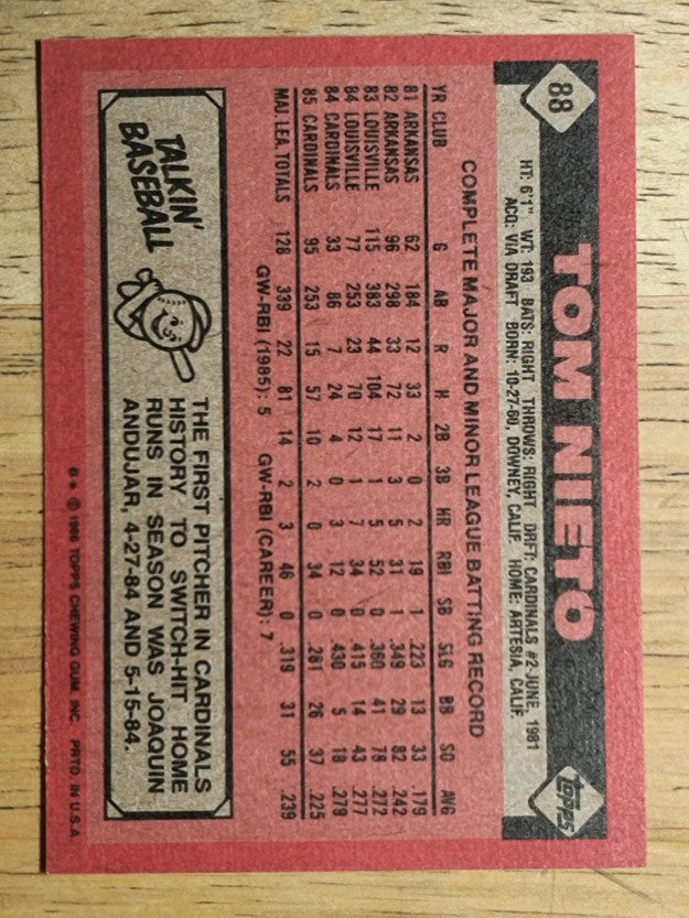 1986 Topps #88 Tom Nieto