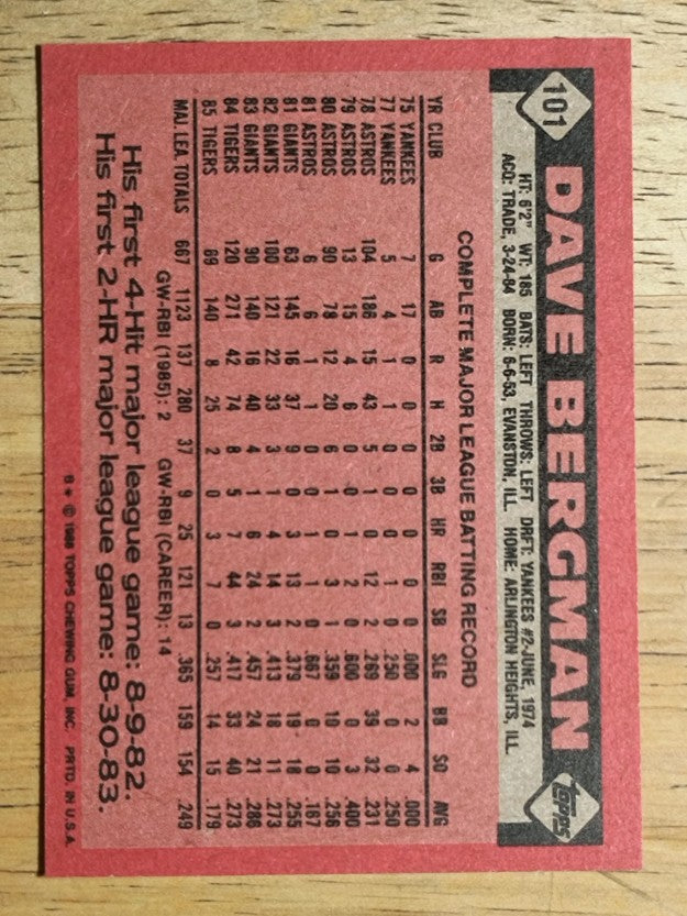 1986 Topps #101 Dave Bergman