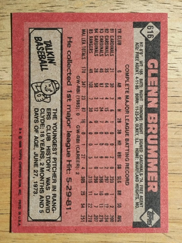 1986 Topps #616 Glenn Brummer