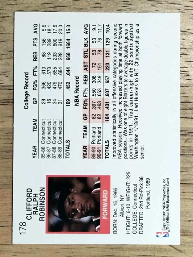 1991-92 Hoops #178 Clifford Robinson