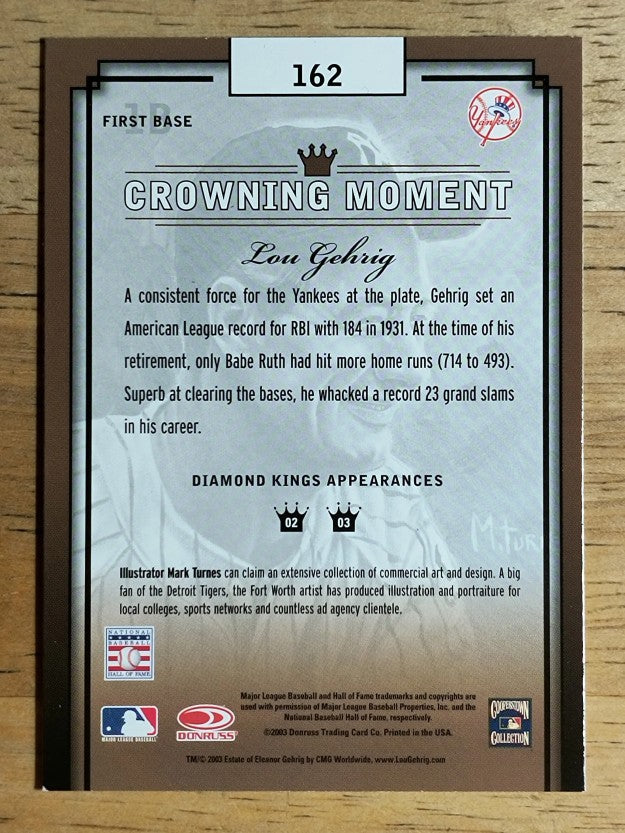 2003 Diamond Kings #162 Lou Gehrig RET