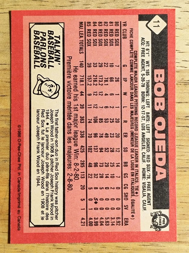 1986 O-Pee-Chee #11 Bob Ojeda
