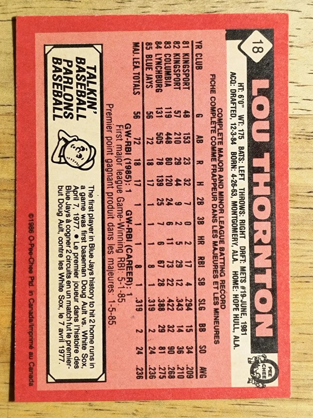 1986 O-Pee-Chee #18 Lou Thornton